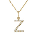14k Yellow Gold Diamond Initial Letter Z Charm Pendant Necklace 18" - Letter Z,Yellow