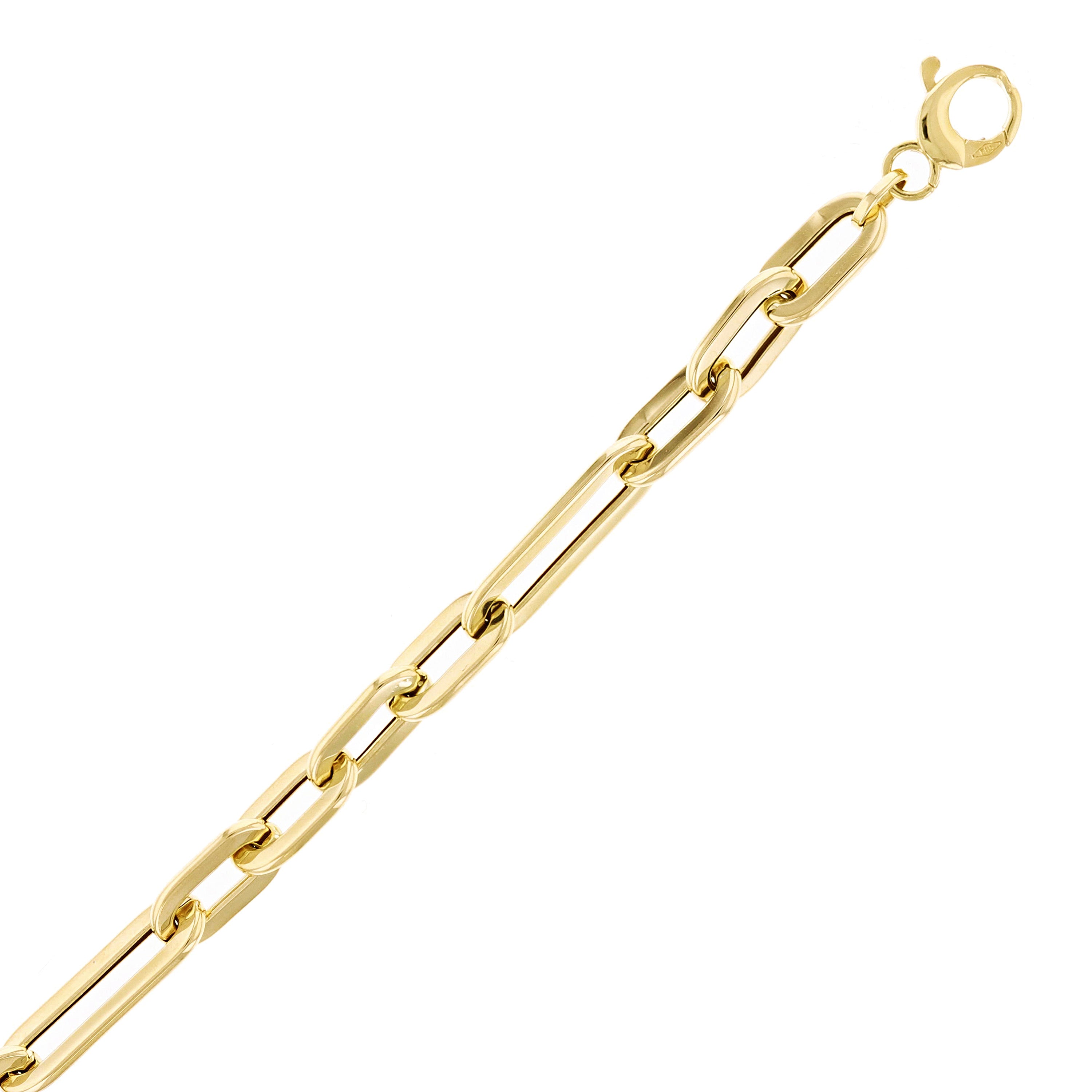 Italian 14k Yellow Gold Hollow Oval Paper Clip Links Bracelet 7.5" 4.9 grams