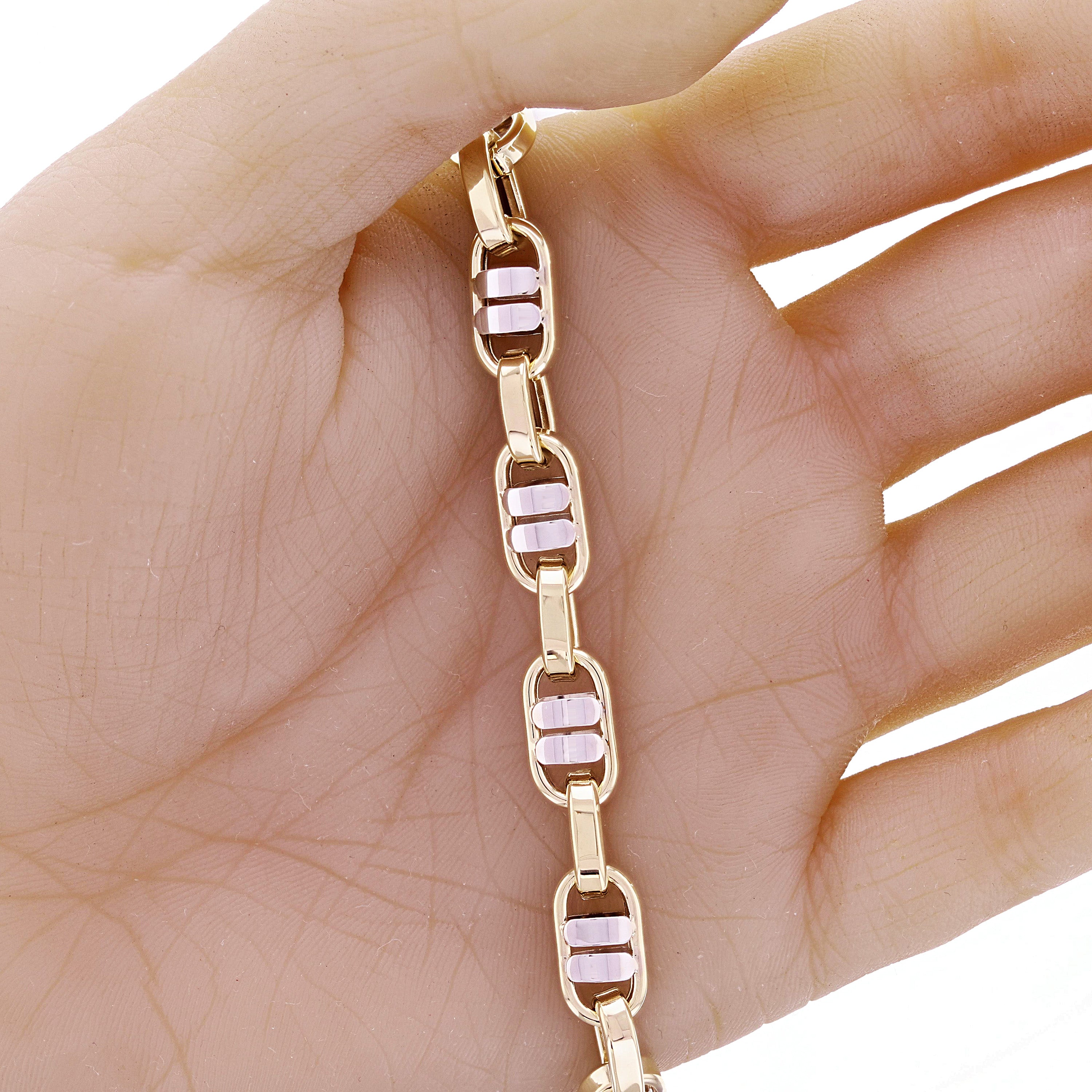 Italian 14k Yellow & White Gold Mariner Style Link Bracelet 8.5" 8mm 13.4 grams
