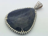 14k White Gold Tear Drop/Pear Shape Blue Sapphire with Diamond Accent Pendant