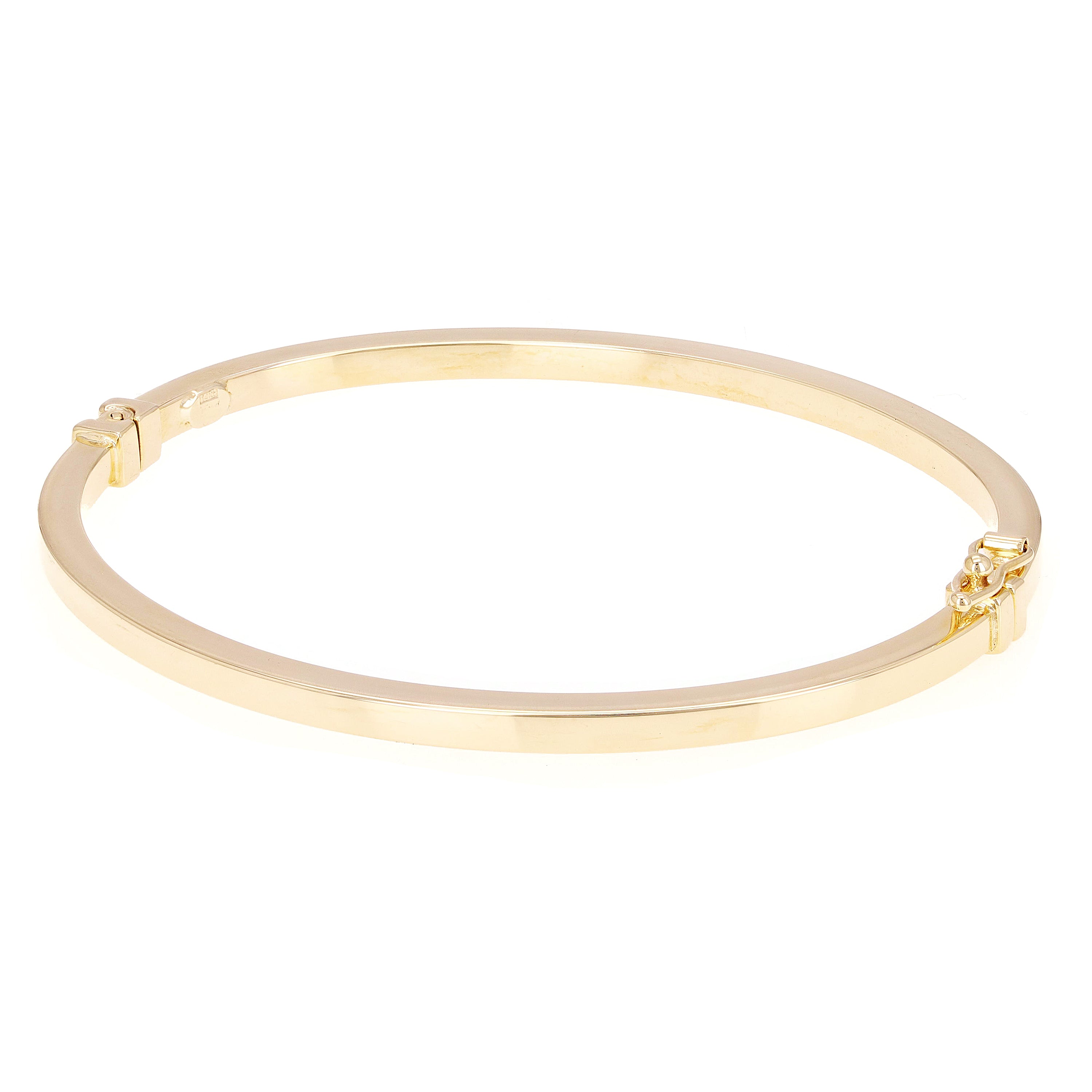 Italian 14k Yellow Gold Hollow Square Tube Bangle Bracelet 7" 3mm 4.6 grams