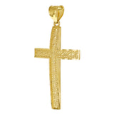 14k Yellow Gold Diamond Cut Leaf Pattern Cross Pendant 1.9" 4.2 grams