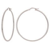 Italian 14k White Gold High Polished Plain 2mm Hollow Hoop Earrings 2" 2.9 grams - White,Size 2" 2.9 grams