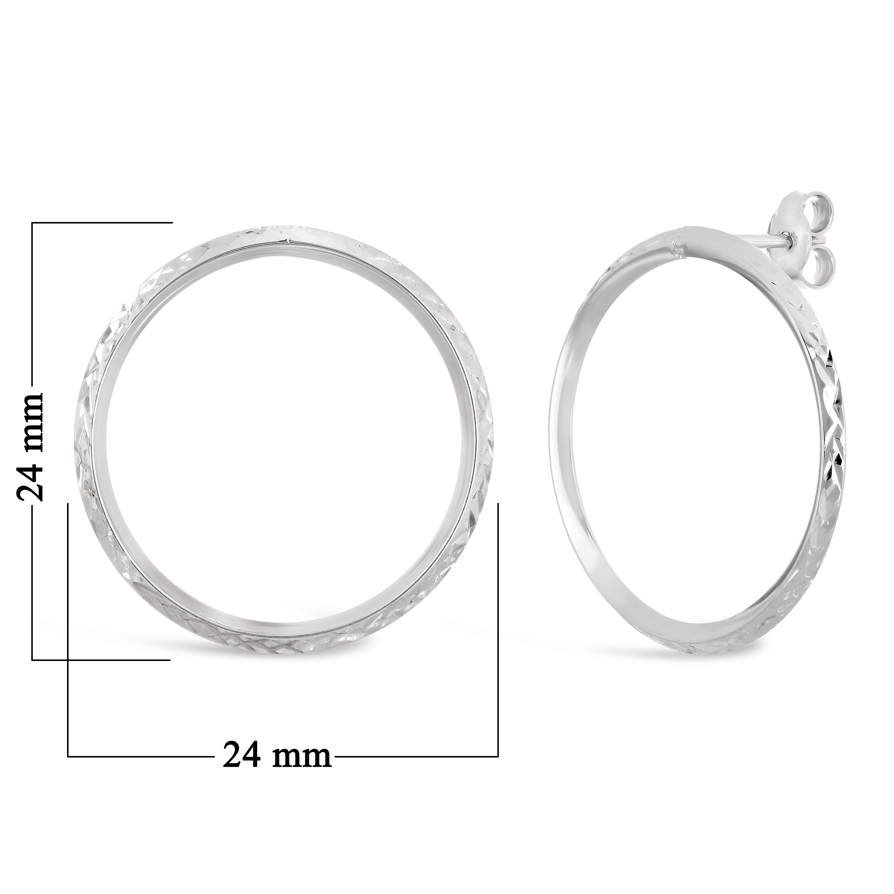 Italian 14k White Gold Shiny Diamond-Cut Eternity Circle Drop Hoop Stud Earrings - Shiny White