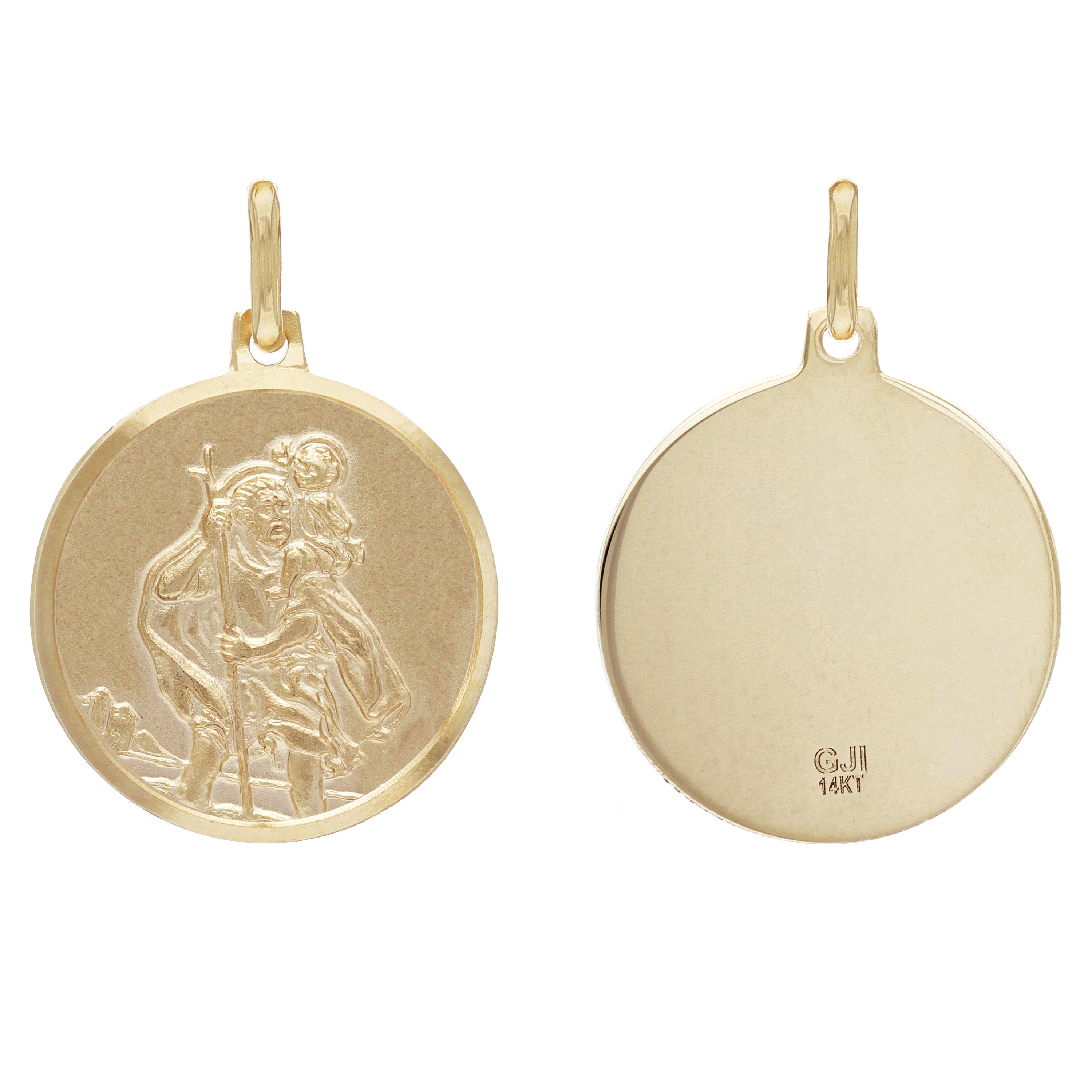 14k Yellow Gold Embossed Saint Christopher Round Medal Pendant 2.9 grams
