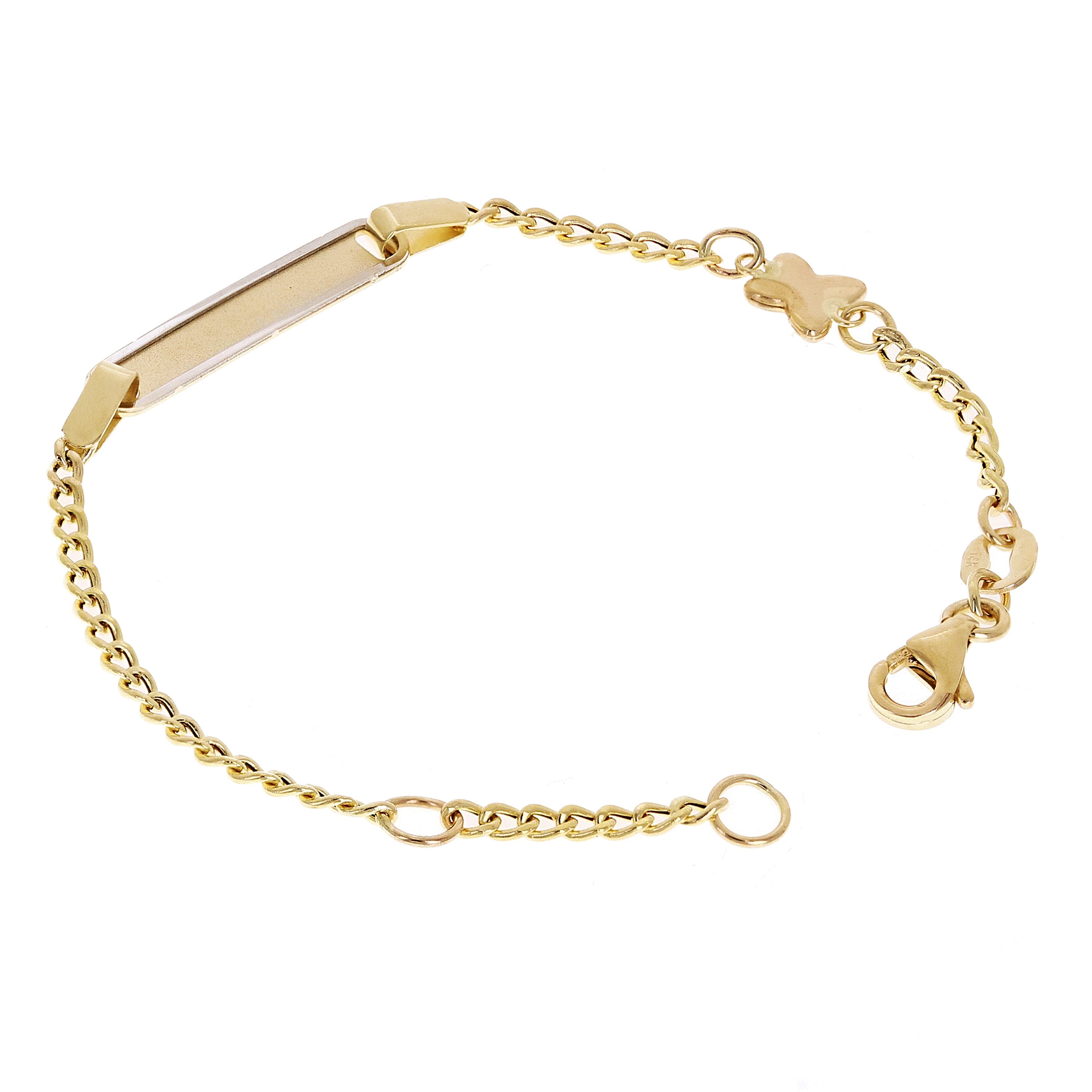 Italian 14k Yellow Gold Engravable Butterfly Charm Baby Kids ID Bracelet 5.5"