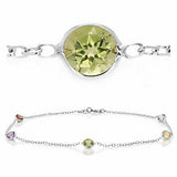 14k White Gold Natural Multi Color Round Gemstones Anklet Bracelet 9" - White