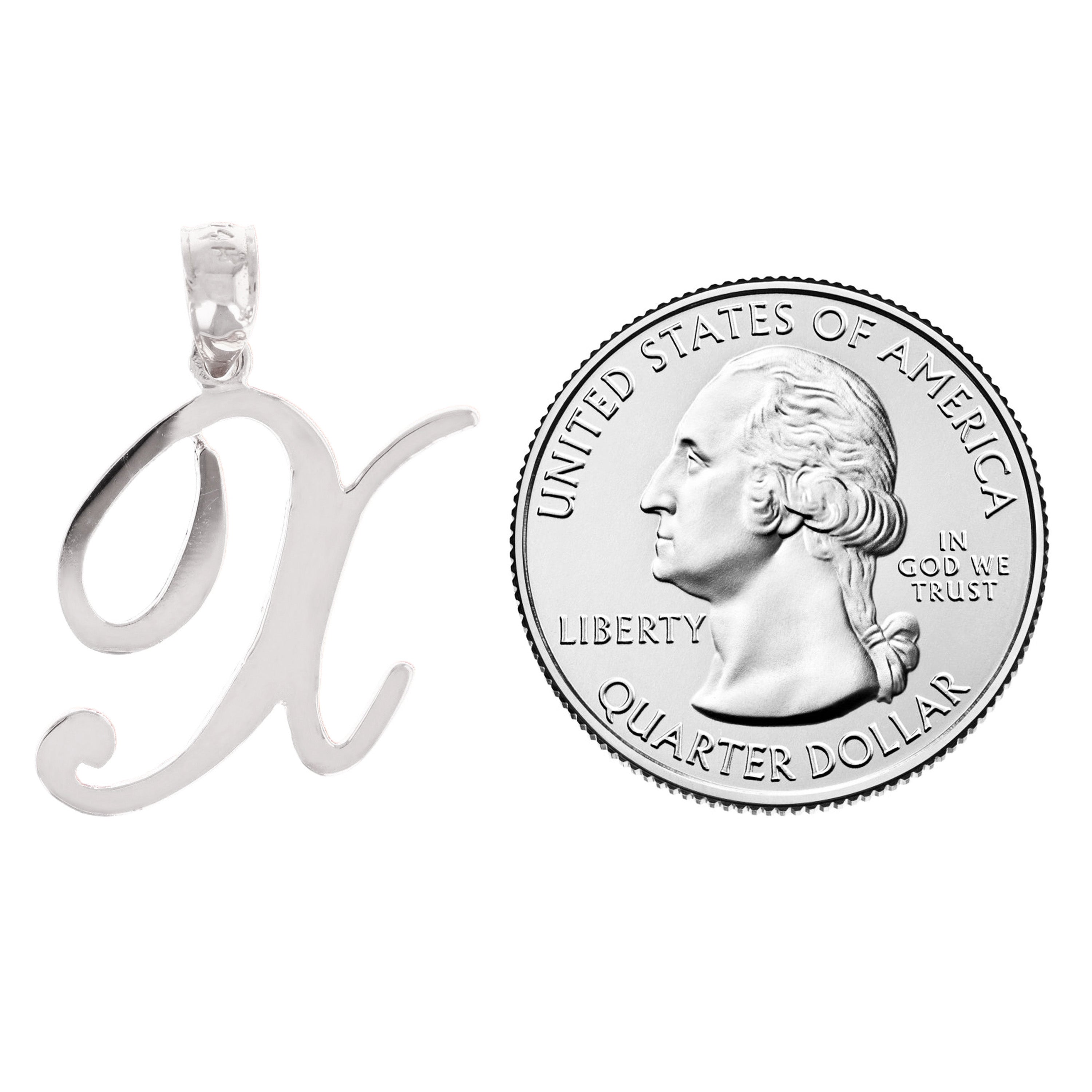 14k White Gold Initial Letter X Alphabet Charm Pendant - Letter X,White