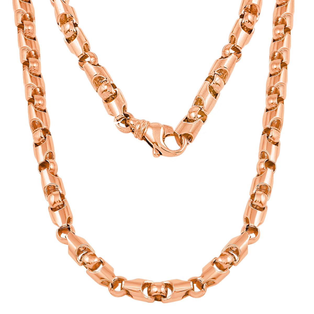 14k Rose Gold Handmade Fashion Link Necklace 28" 6mm - Rose,28"