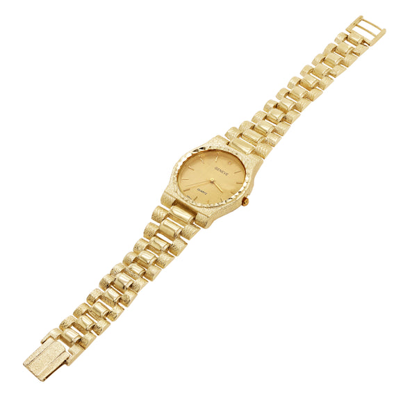 10k Yellow Gold Watch Link Wrist Band with Geneve Diamond Watch 7-7.5