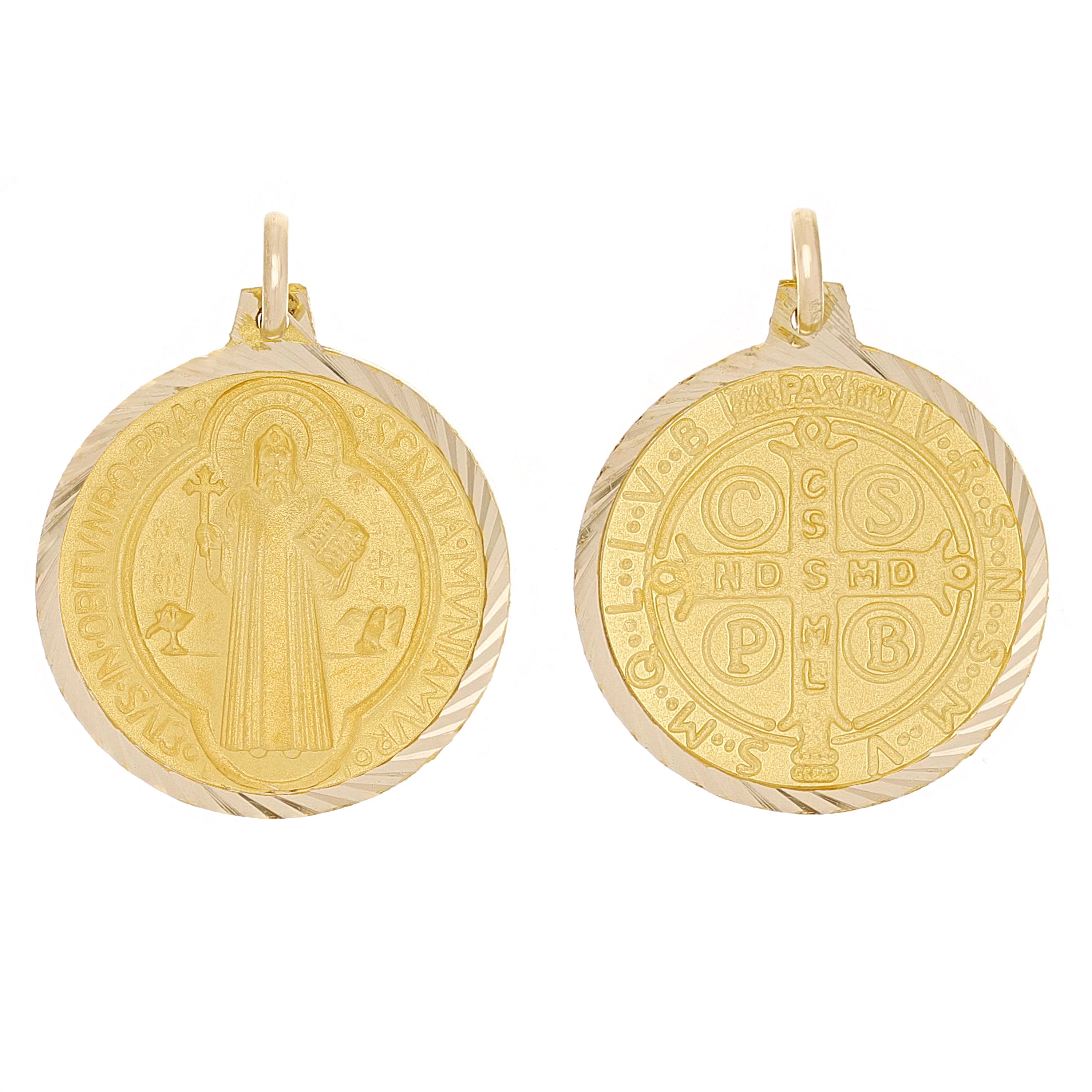 Italian 14k Yellow Gold Saint Benedict Reversible Medal Pendant 1.3" 4.5 grams - 1.3" 4.5 grams