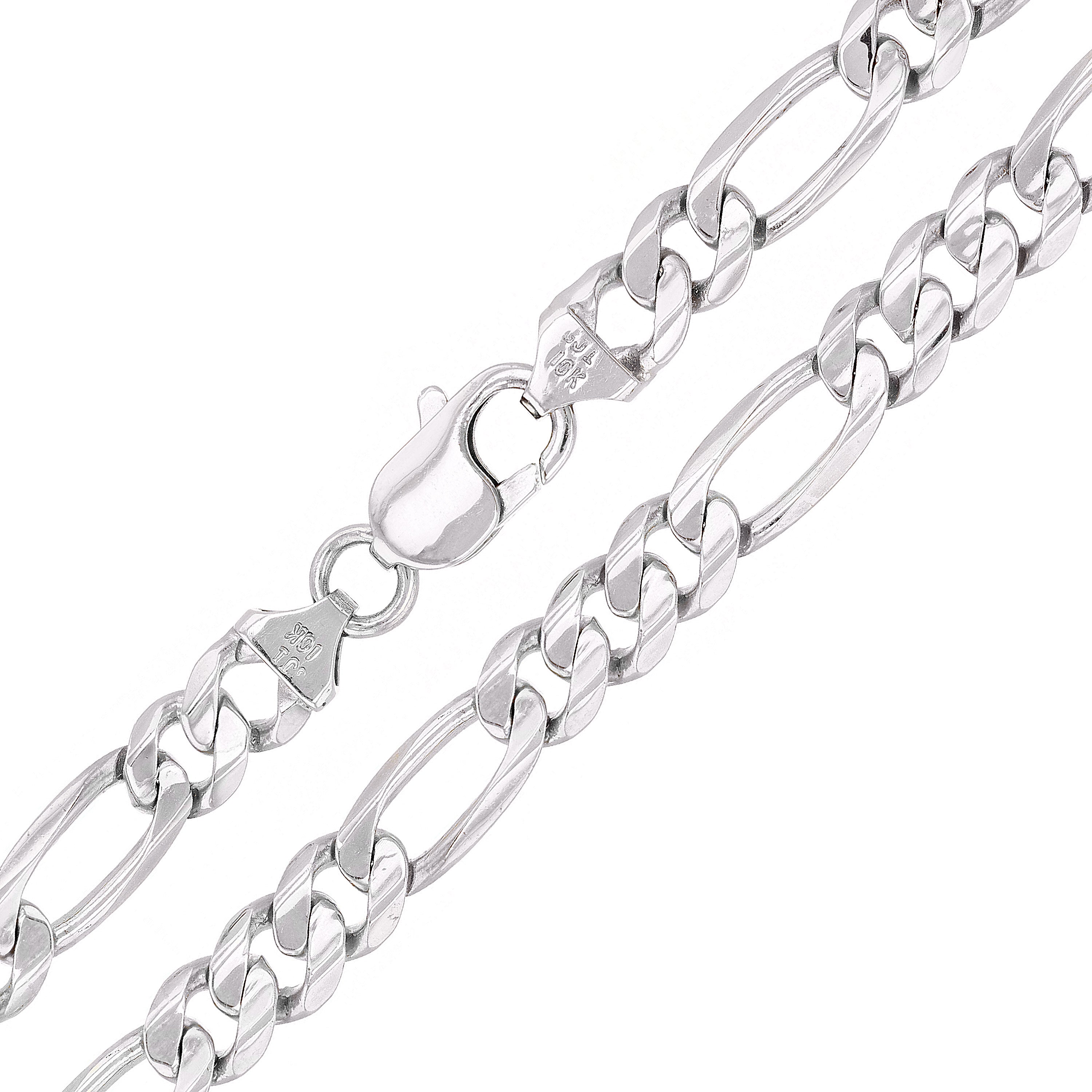 Men's 10k White Gold Solid Figaro Necklace Link Chain 20" 7.75mm 47 grams - White,20"