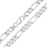 Men's 10k White Gold Solid Figaro Necklace Link Chain 20" 7.75mm 47 grams - White,20"