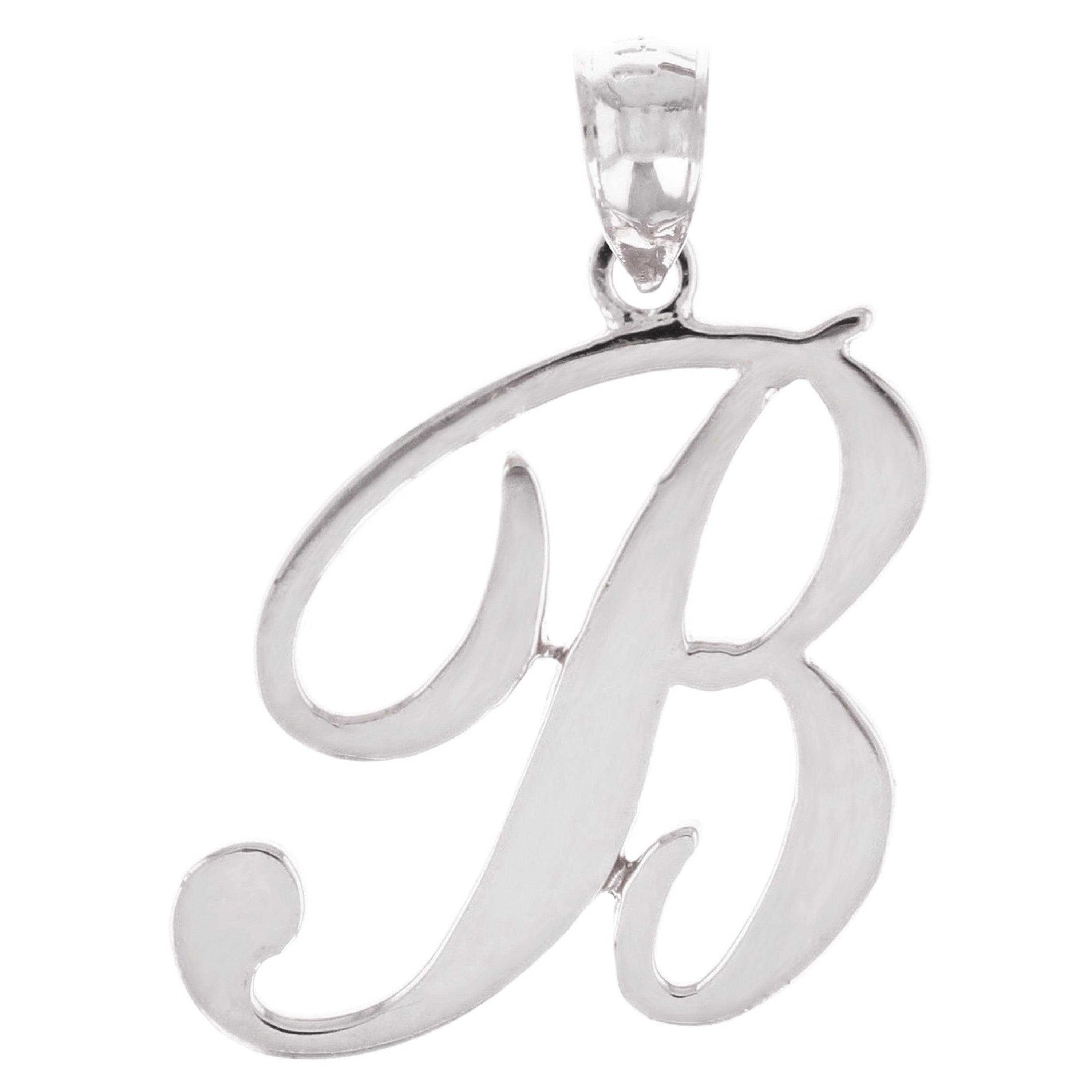 14k White Gold Initial Letter B Alphabet Charm Pendant - Letter B,White