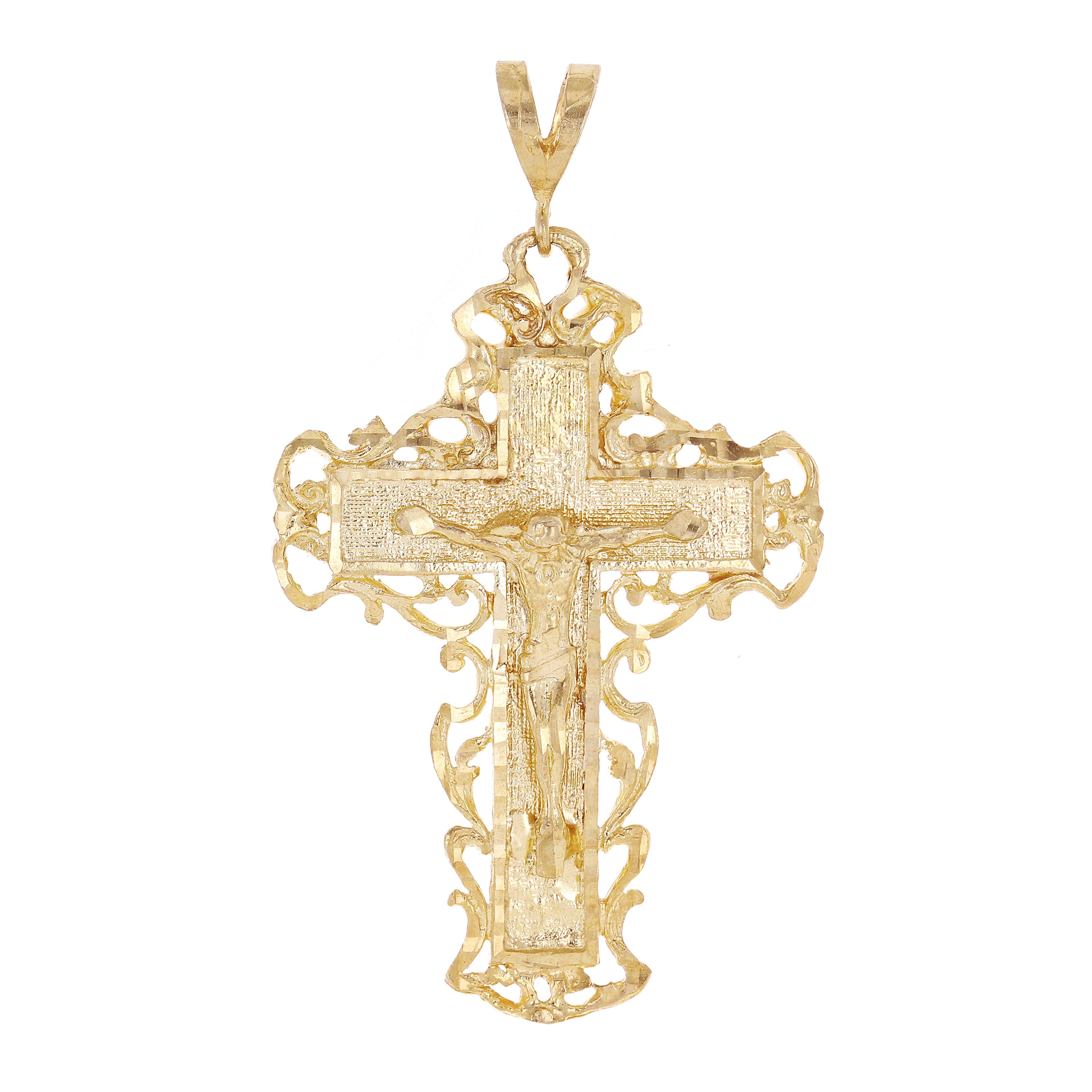 14k Yellow Gold Filigree Cross Religious Charm Pendant 2.2" 8.1 grams