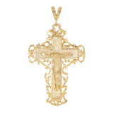 14k Yellow Gold Filigree Cross Religious Charm Pendant 2.2" 8.1 grams