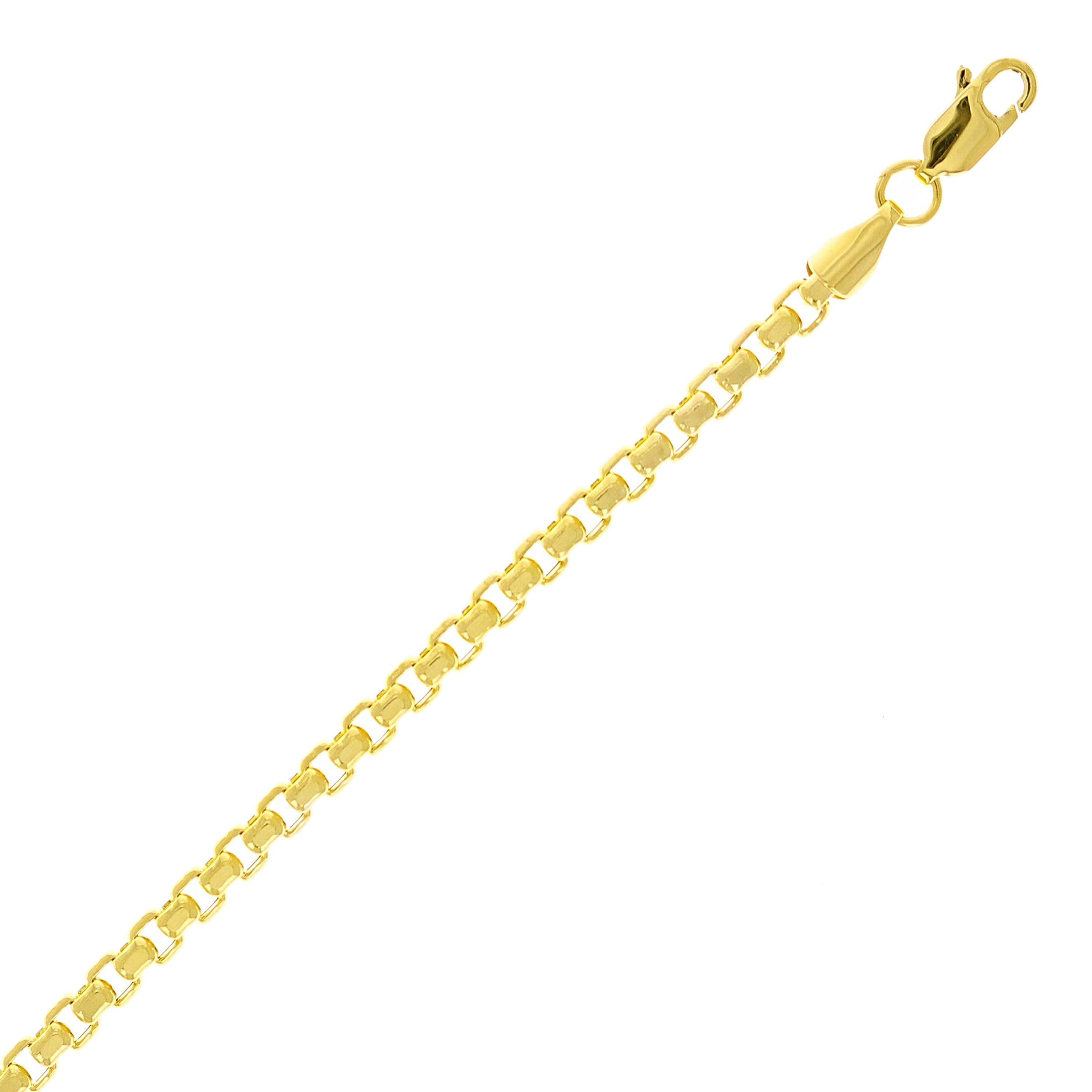 Italian 14k Yellow Gold Venetian Box Chain Bracelet 7.5" 3.4mm 5 grams - 7.5" 5 grams