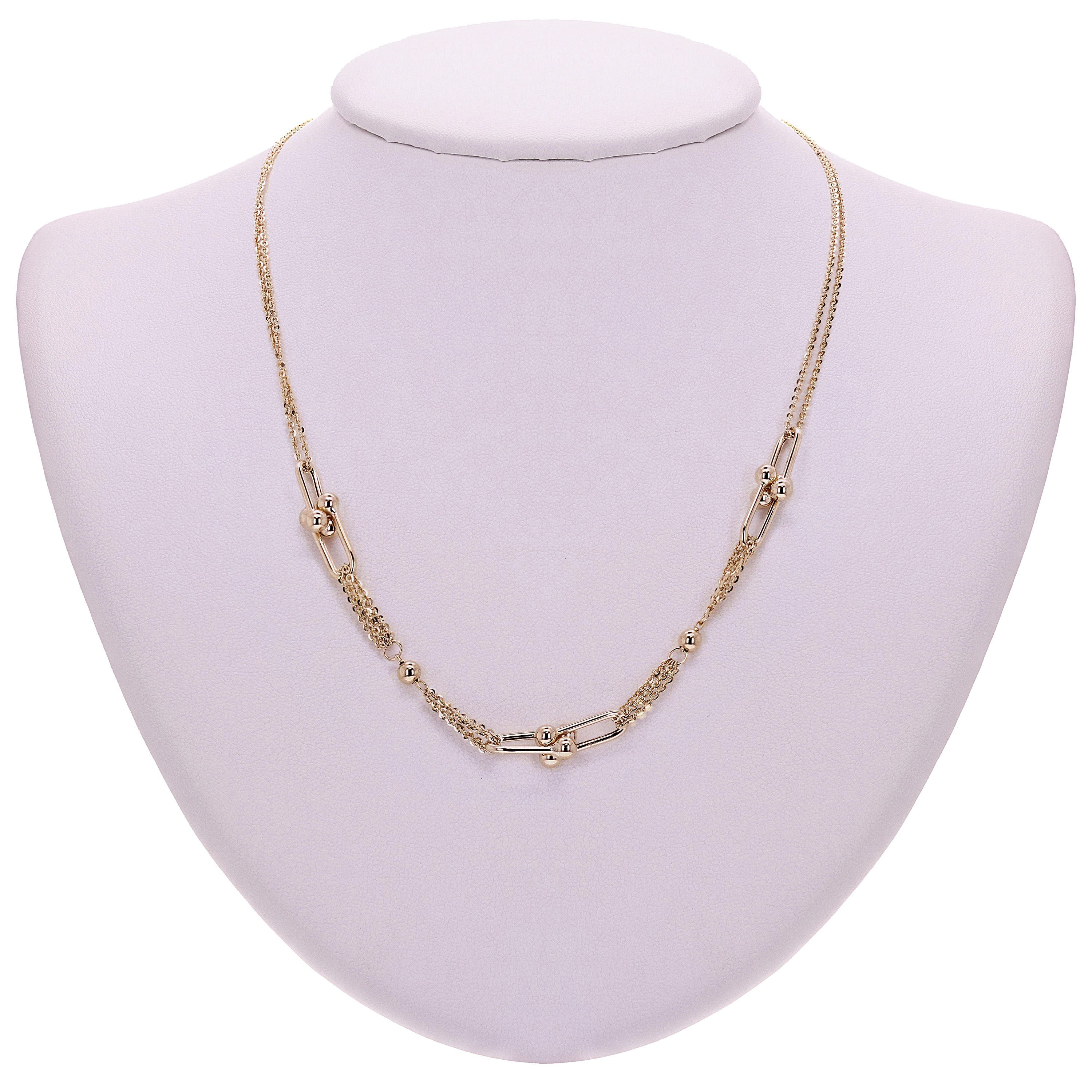 Italian 14k Yellow Gold U-Link Double Rolo Chain Necklace 18" 8.6 grams