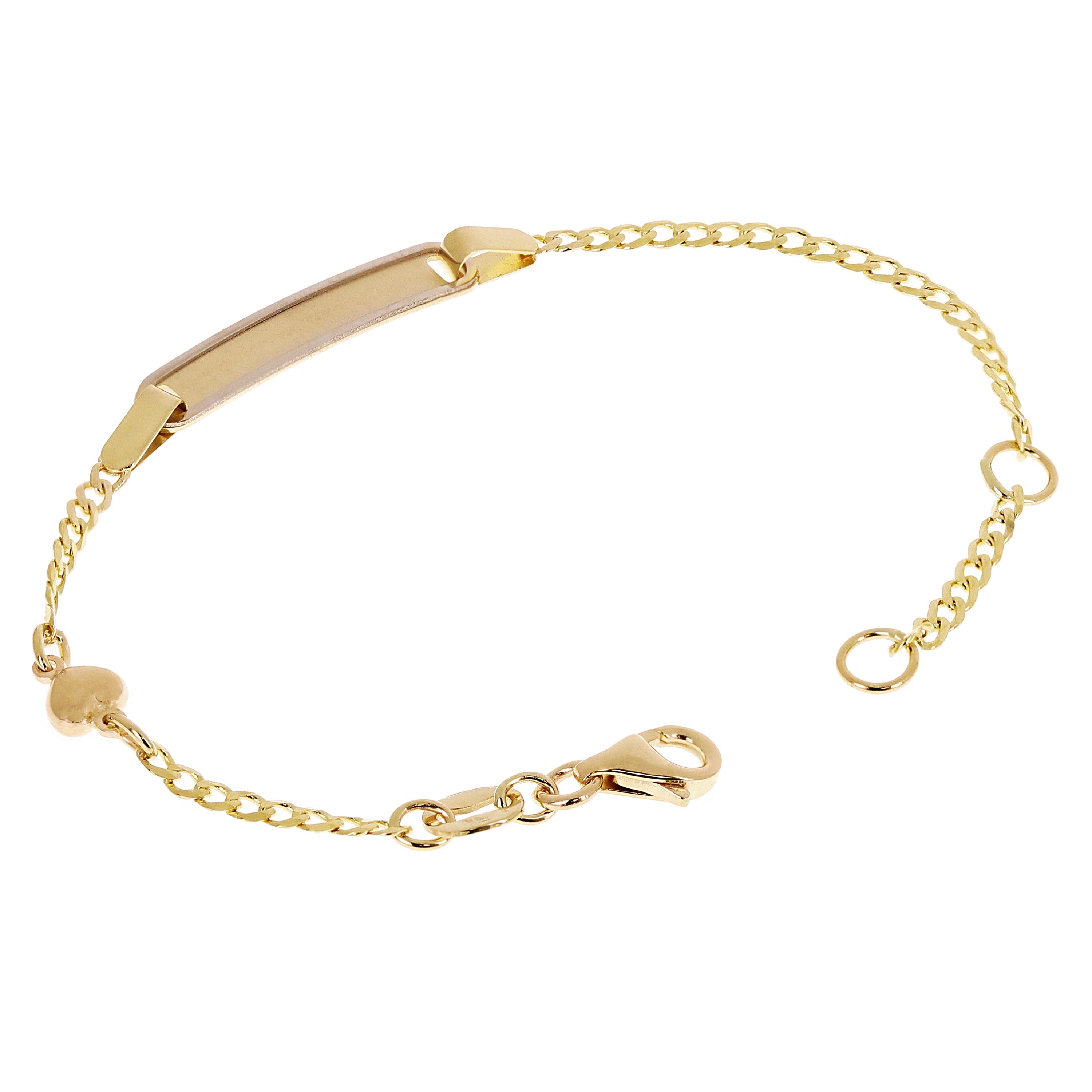 Italian 14k Two Tone Gold Engravable Baby Kids ID Heart Charm Bracelet 5.5" 2g