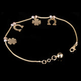 Italian 14k Tri Color Gold Four Leaf Clover & Horse Shoe Charm Bracelet 7" 3g