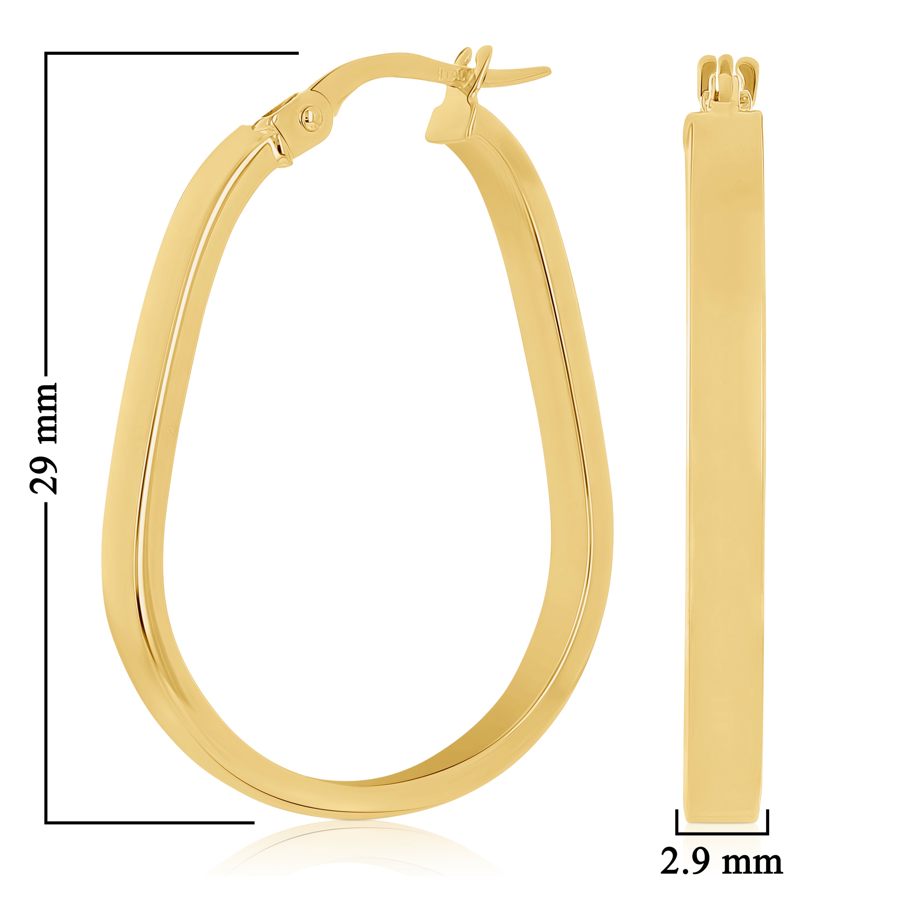 Italian 14k Yellow Gold Oblong Oval U-Shaped Hoop Earrings 1.1" 2.9mm 2 grams