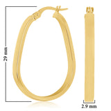 Italian 14k Yellow Gold Oblong Oval U-Shaped Hoop Earrings 1.1" 2.9mm 2 grams