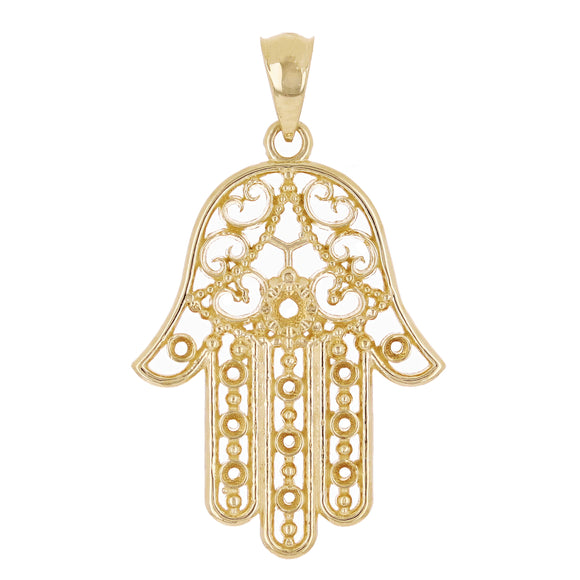 14k Yellow Gold Hamsa Hand of Fatima Charm Pendant 1.3