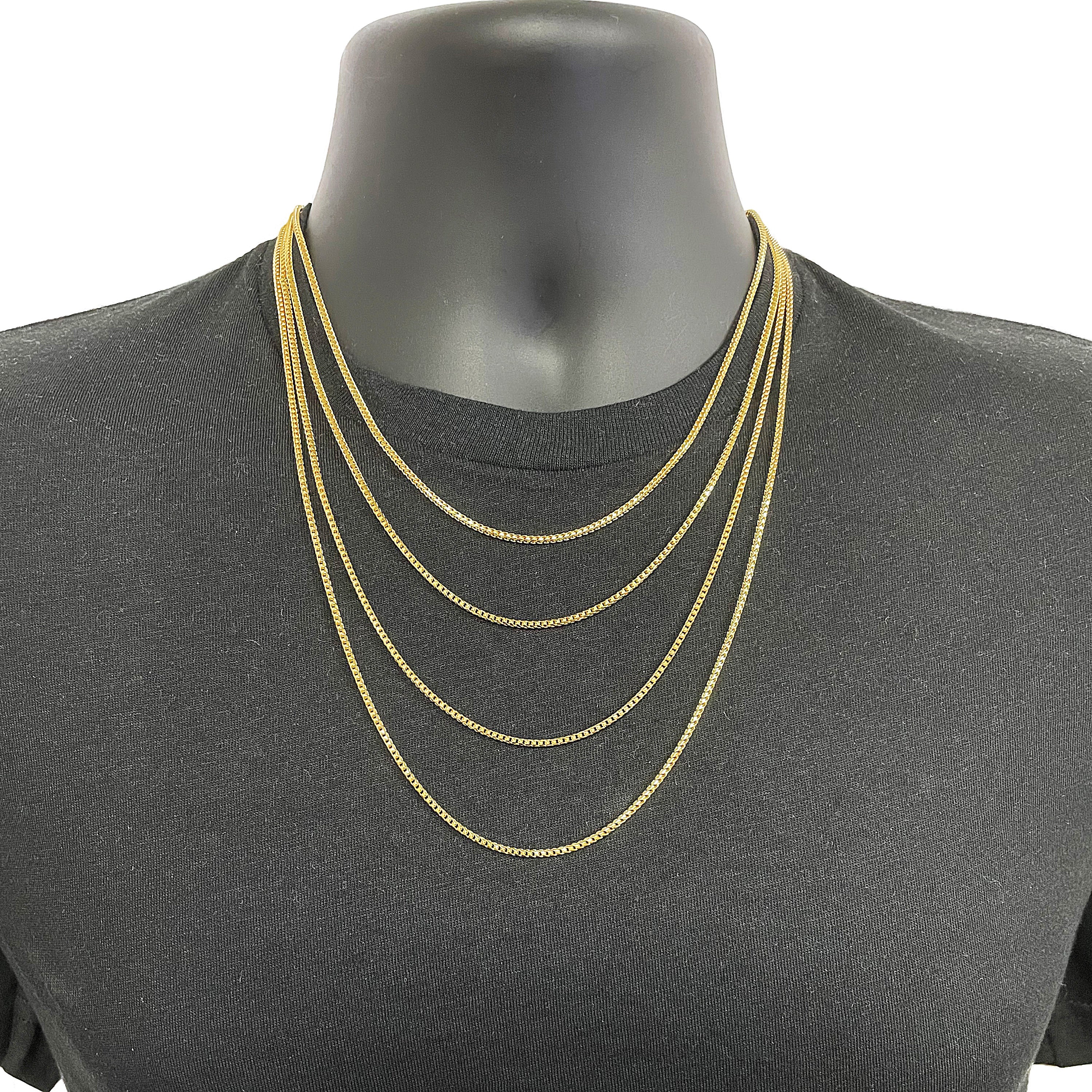 Italian 14k Yellow Gold Solid Diamond Cut Franco Chain Necklace 2 mm 18", 20", 22", 24"