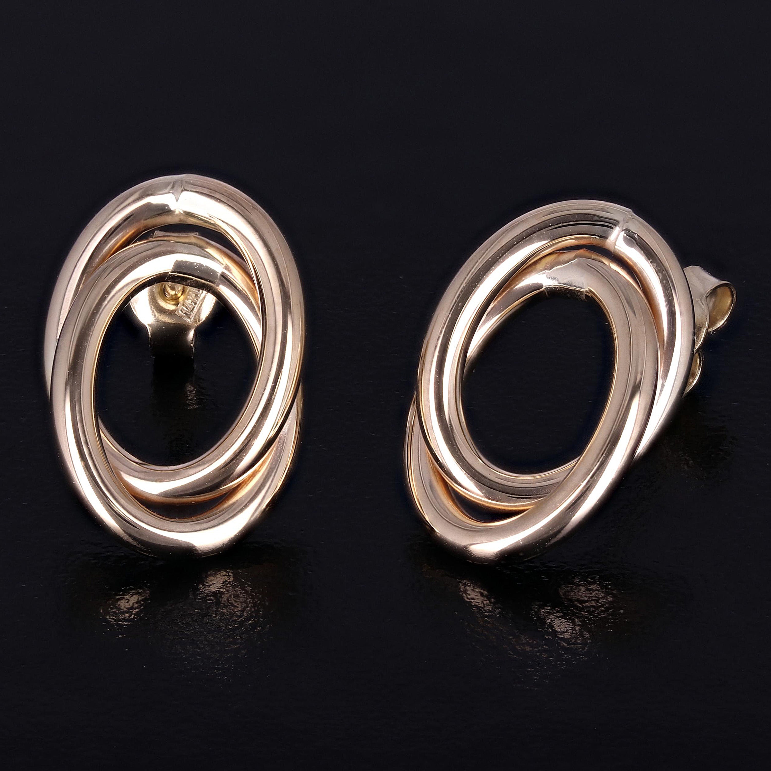 Italian 14k Yellow Gold Shiny Mini Tubular Double Eternity Circle Stud Earrings - Double Tubular