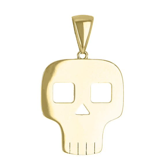 14k Yellow Gold Flat Skull Charm Pendant 1.3