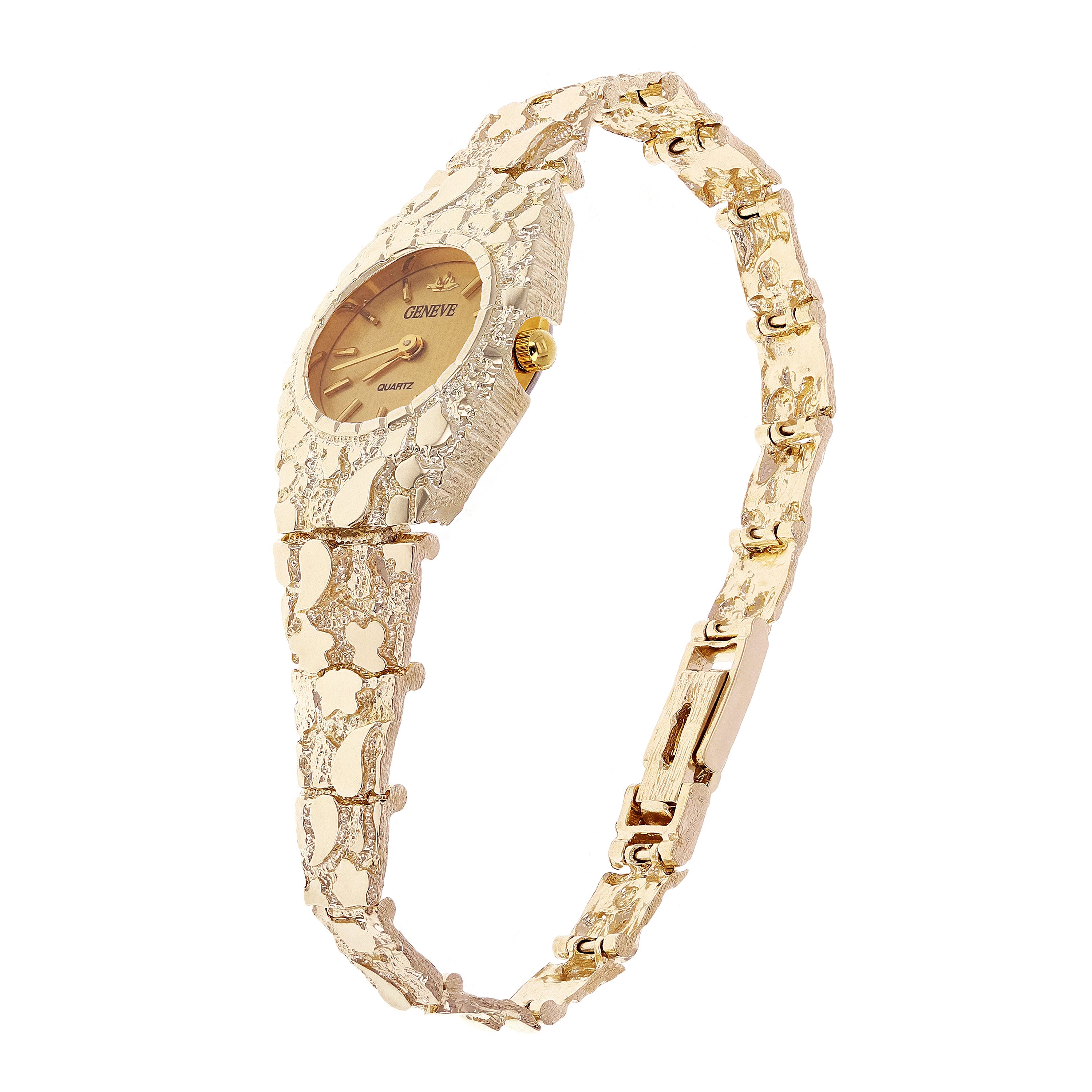 Women's 10k Yellow Gold Nugget Link Bracelet Geneve Wrist Watch 7" 25.9 grams