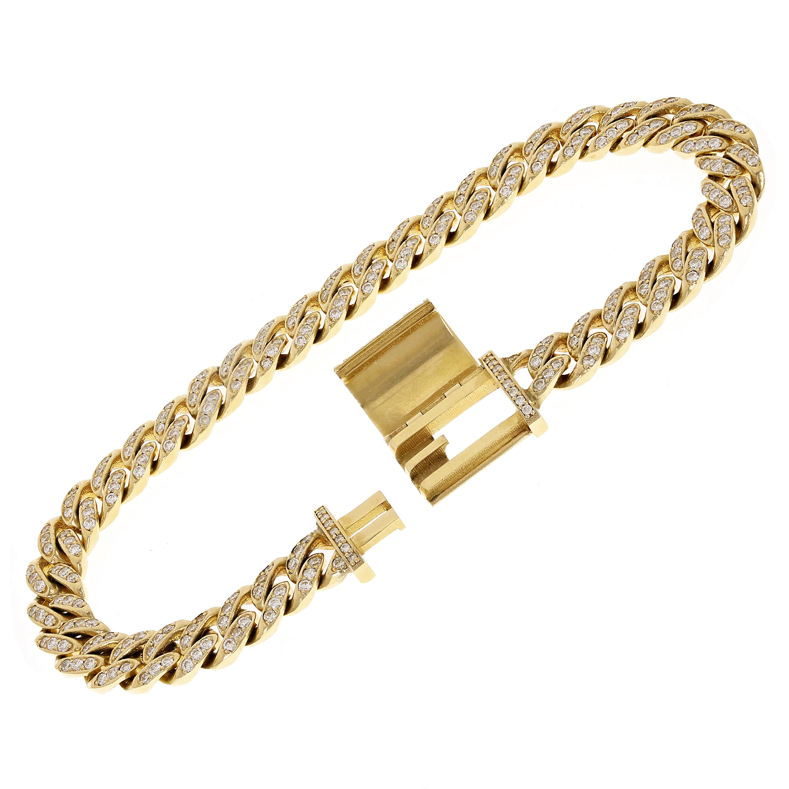 14k Yellow Gold 3.29ctw Miami Cuban Link Iced Out Real Diamond Bracelet 8" 7.4mm