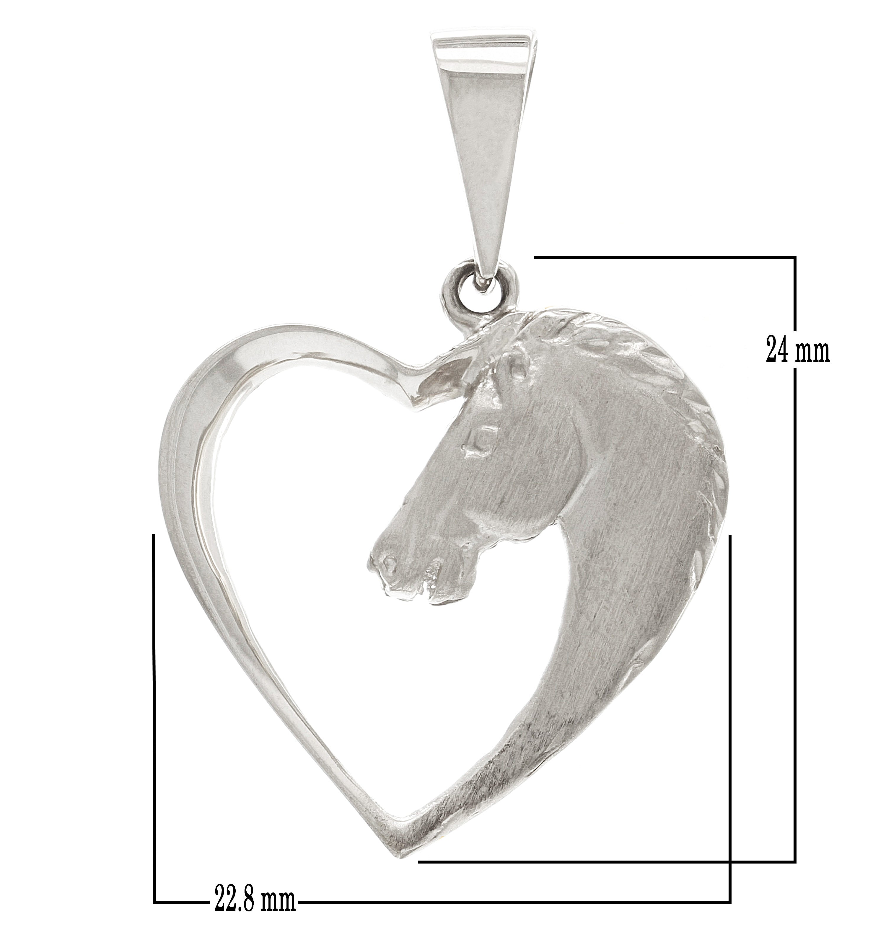 14k White Gold Horse Face Open Heart Horse Head Charm Pendant 1.3" 2.7 grams