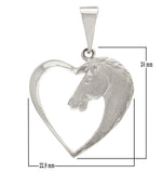 14k White Gold Horse Face Open Heart Horse Head Charm Pendant 1.3" 2.7 grams