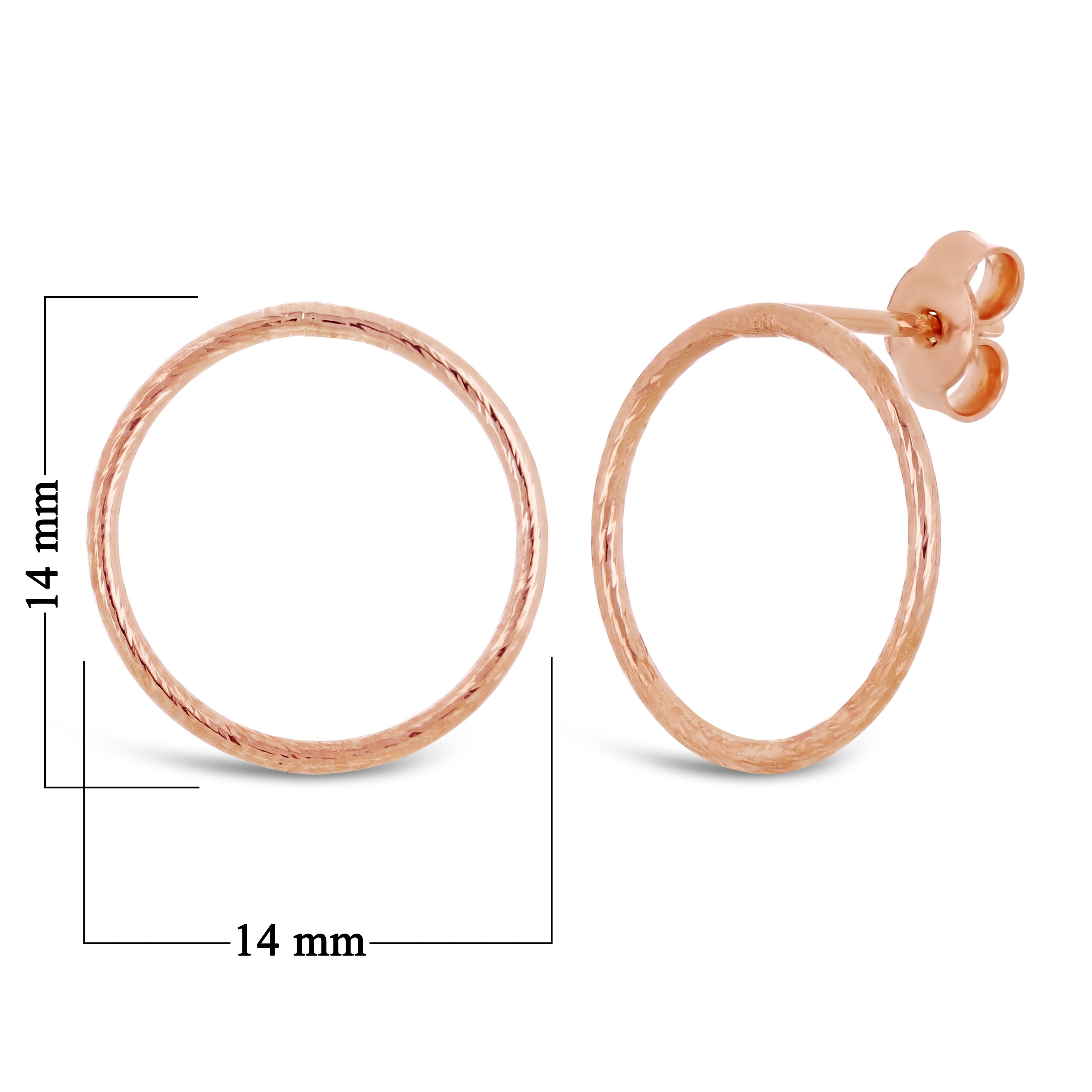 Italian 14k Rose Gold Shiny Slender Twisted Eternity Circle Hoop Stud Earring - Rose