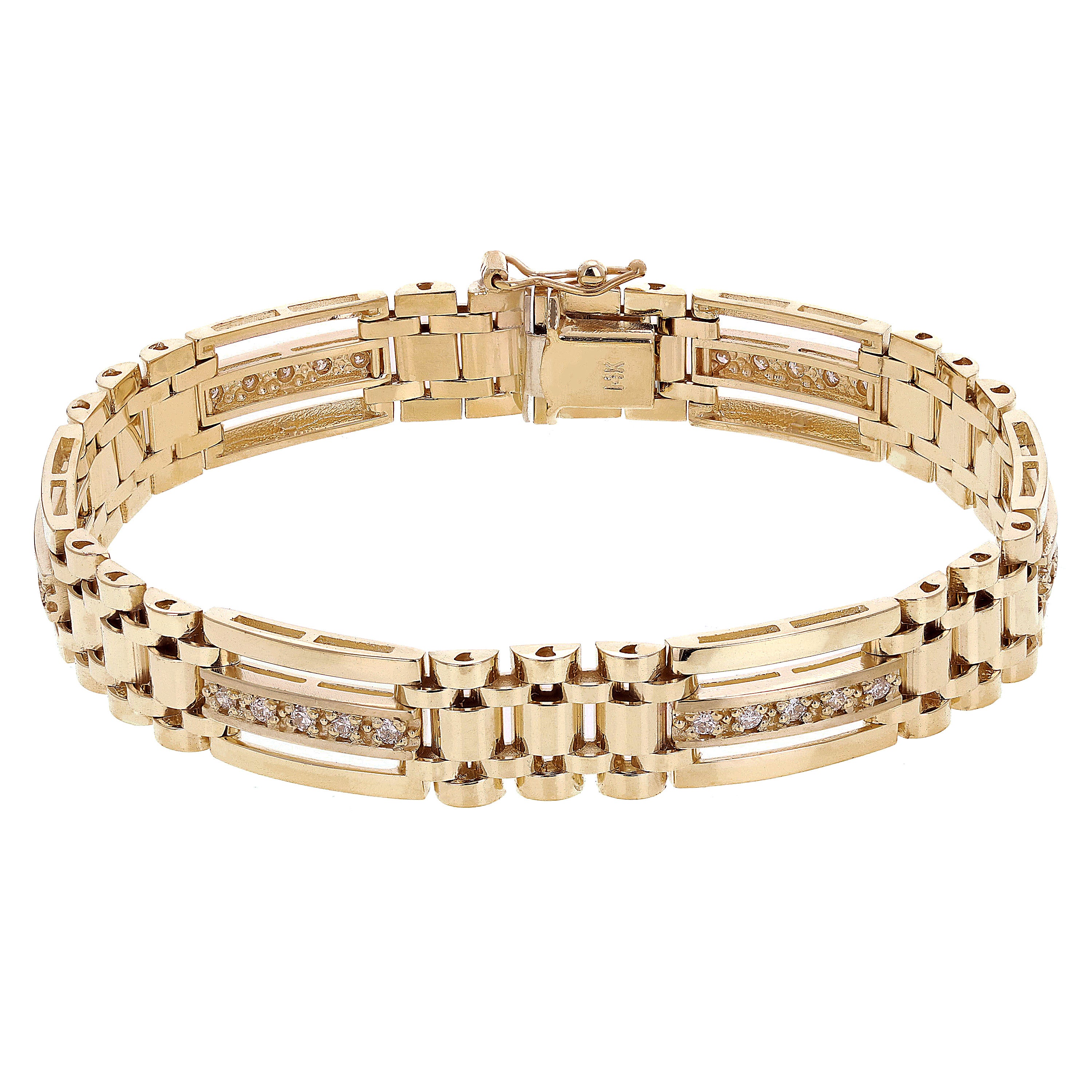 Men's 14k Yellow Gold 1.00ctw Diamond Watch Link Bracelet 8" 11.2mm 34.3 grams - Yellow  8"  11.2mm  1ctw  34.3grams
