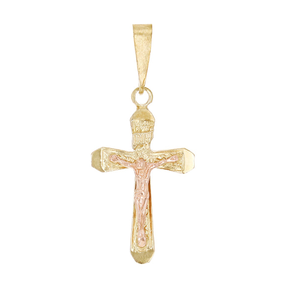 10k Two Tone Gold Cross Jesus Christ Crucifix Religious Charm Pendant 1.3