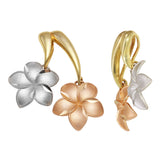 14k Tri Color Gold Solid Hawaiian Hanging Plumeria Flower Pendant 3.2 grams