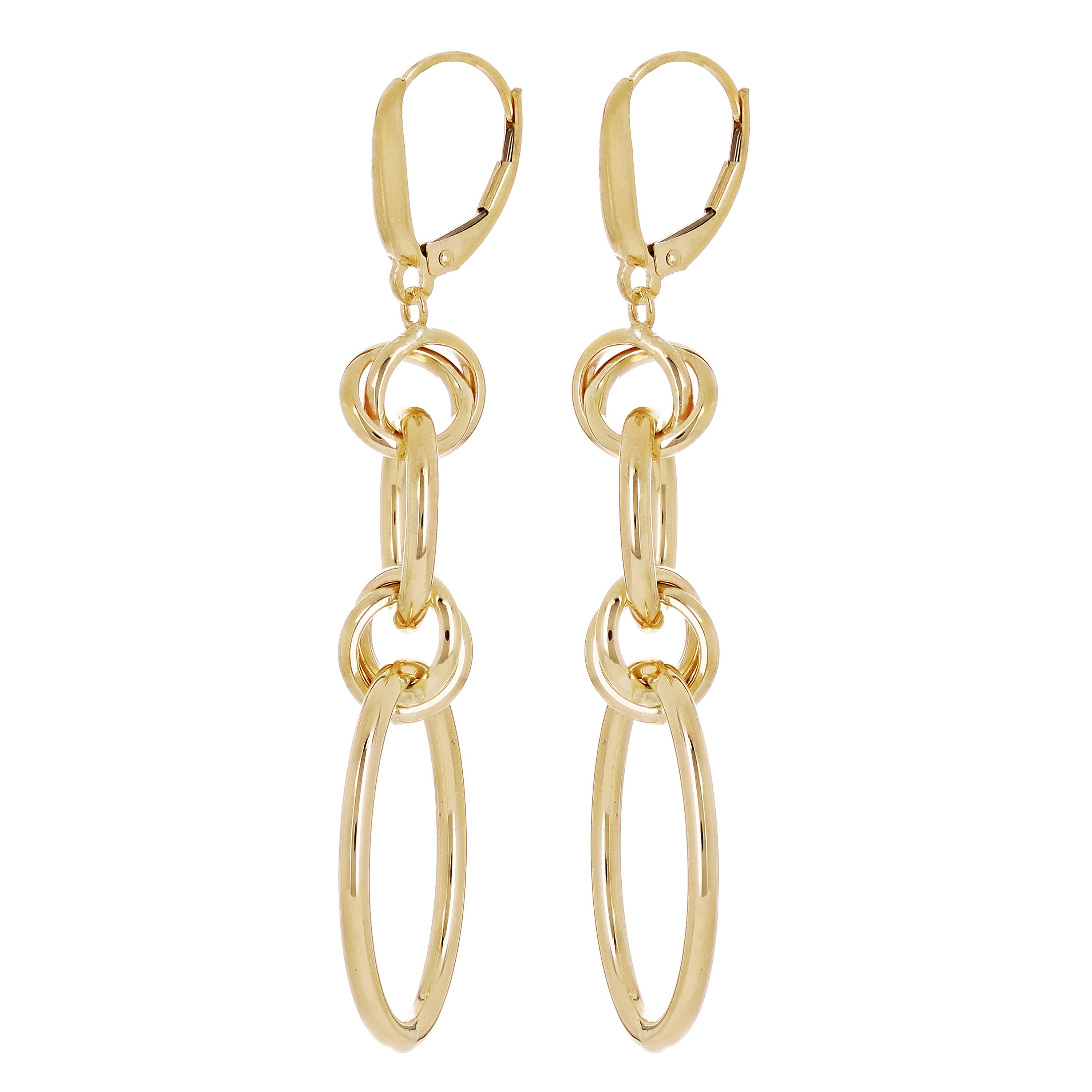 Italian 14k Yellow Gold Polished Graduated Oval Dangle Earrings 2.4" 3.4 grams