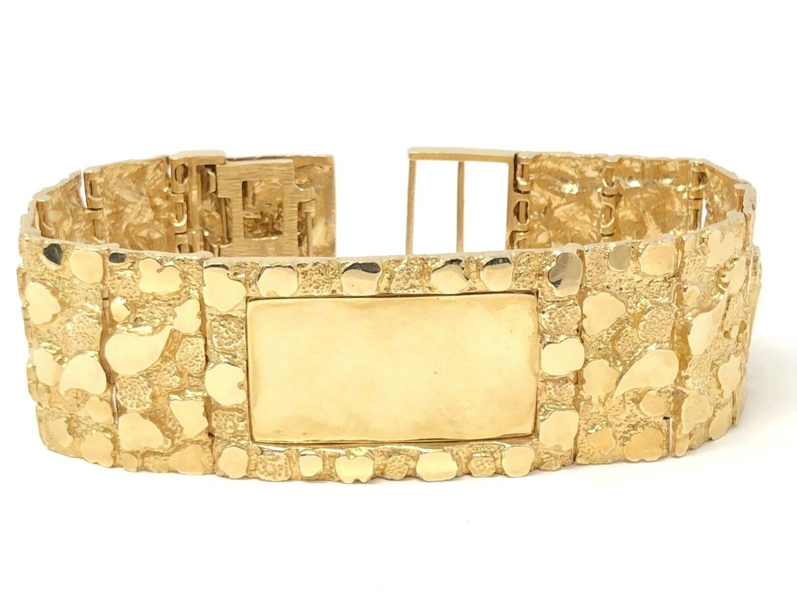 14k Yellow Gold Nugget ID Bracelet Adjustable 7.5"-8" 31mm 91-93 grams - 8" 93 grams
