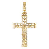 Italian 14k Yellow Gold 3D Double Sided Crucifix Cross Charm Pendant 1.7" 6grams