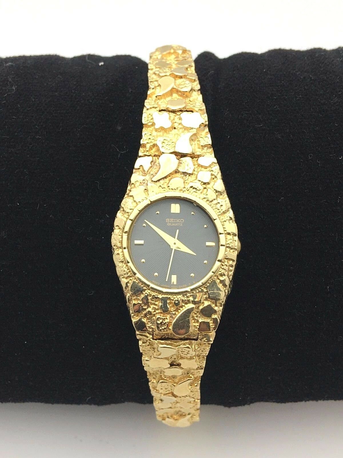 14k Yellow Gold Nugget Wrist Watch with Seiko Watch 7"-7.5" 37.2 grams
