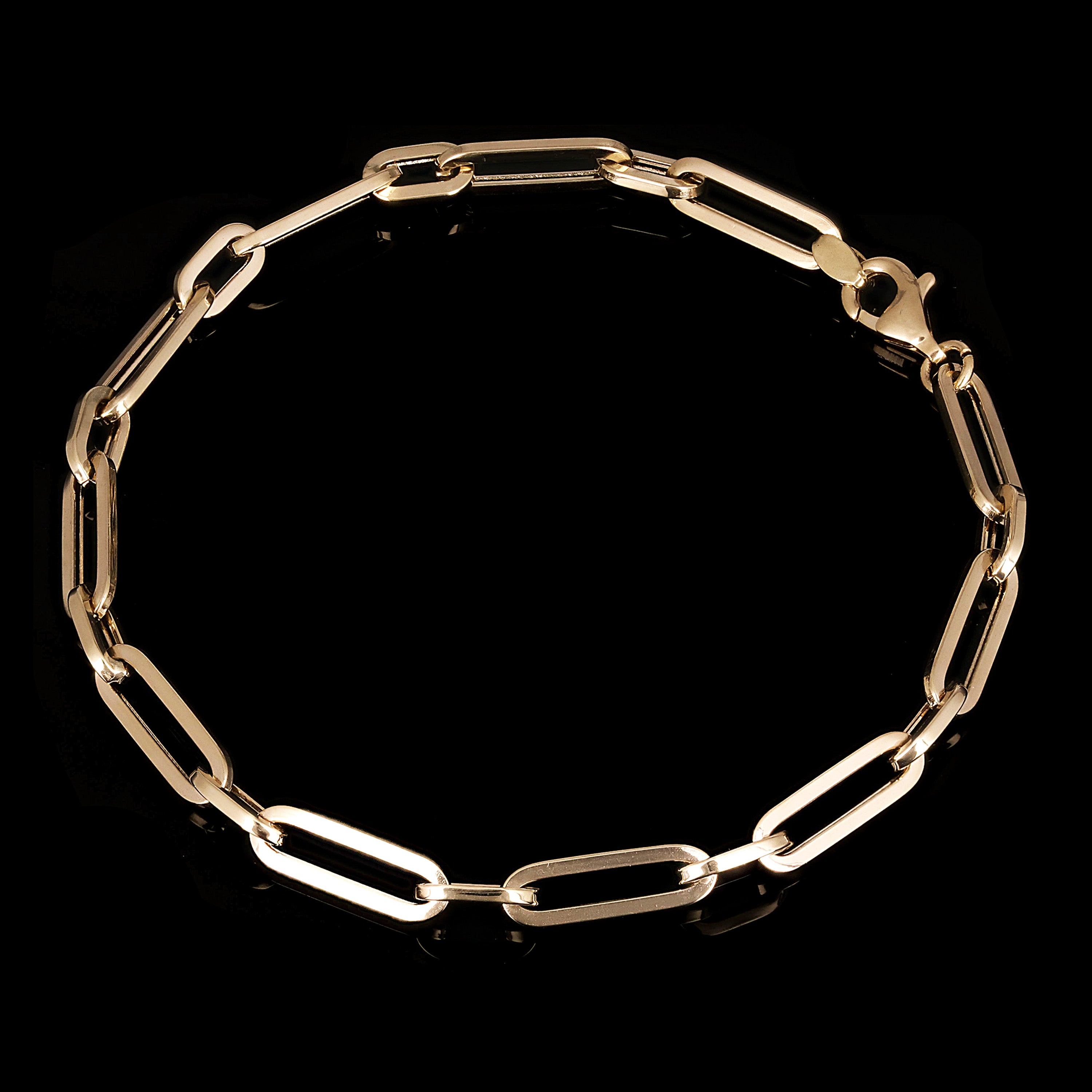 Italian 14k Yellow Gold Hollow Paper Clip Link Chain Bracelet 7.5" 4.3mm 2.8grams - 7.5" 4.15mm