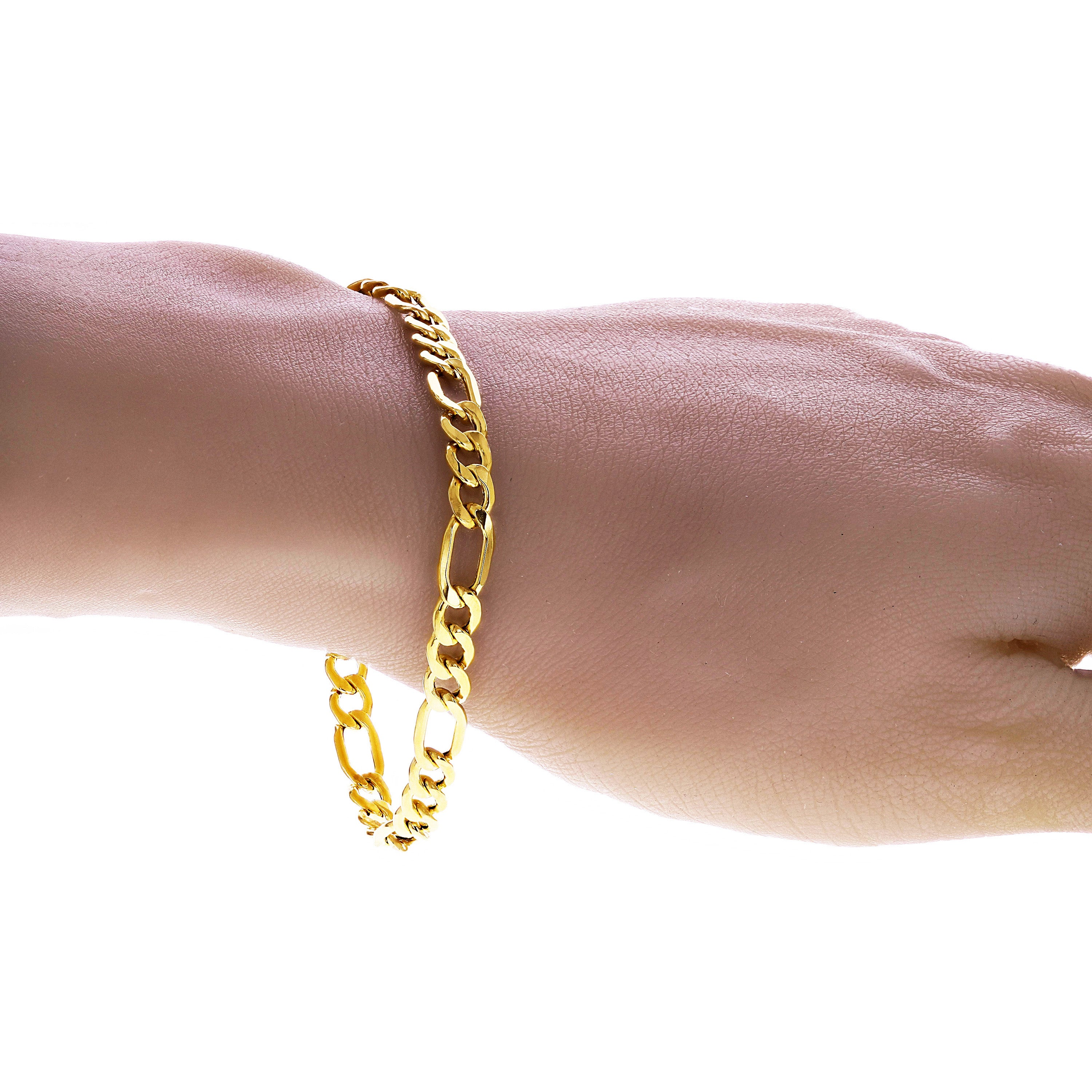 Italian 10k Yellow Gold Hollow Figaro Chain Bracelet 8" 7mm 6.2 grams - 8" 6.2 grams