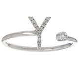 14k White Gold Diamond Initial Letter Y Ring Size 6 - Letter Y,White