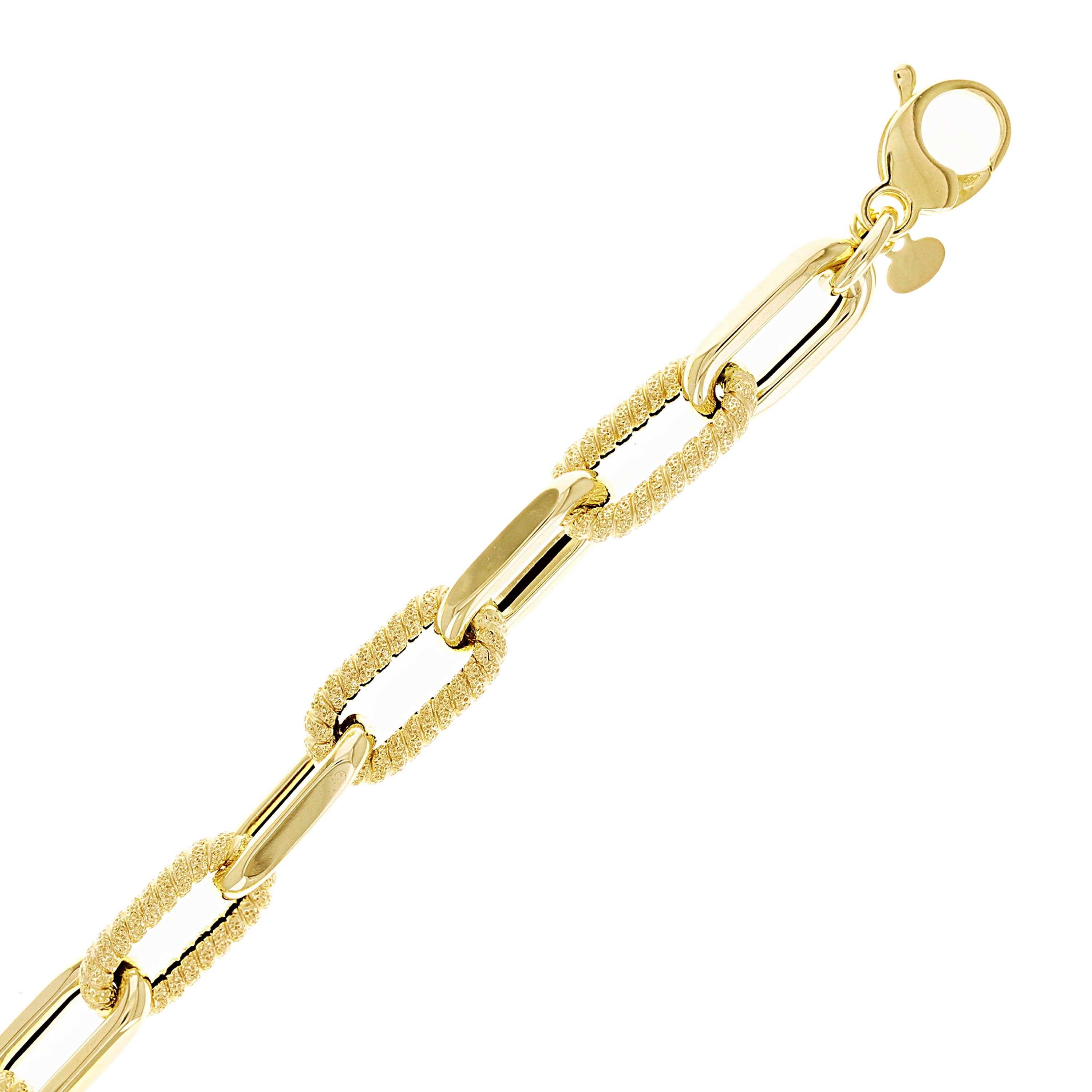 Italian 14k Yellow Gold Plain & Rope Paper Clip Link Bracelet 7.75" 8.7mm 7.1 grams