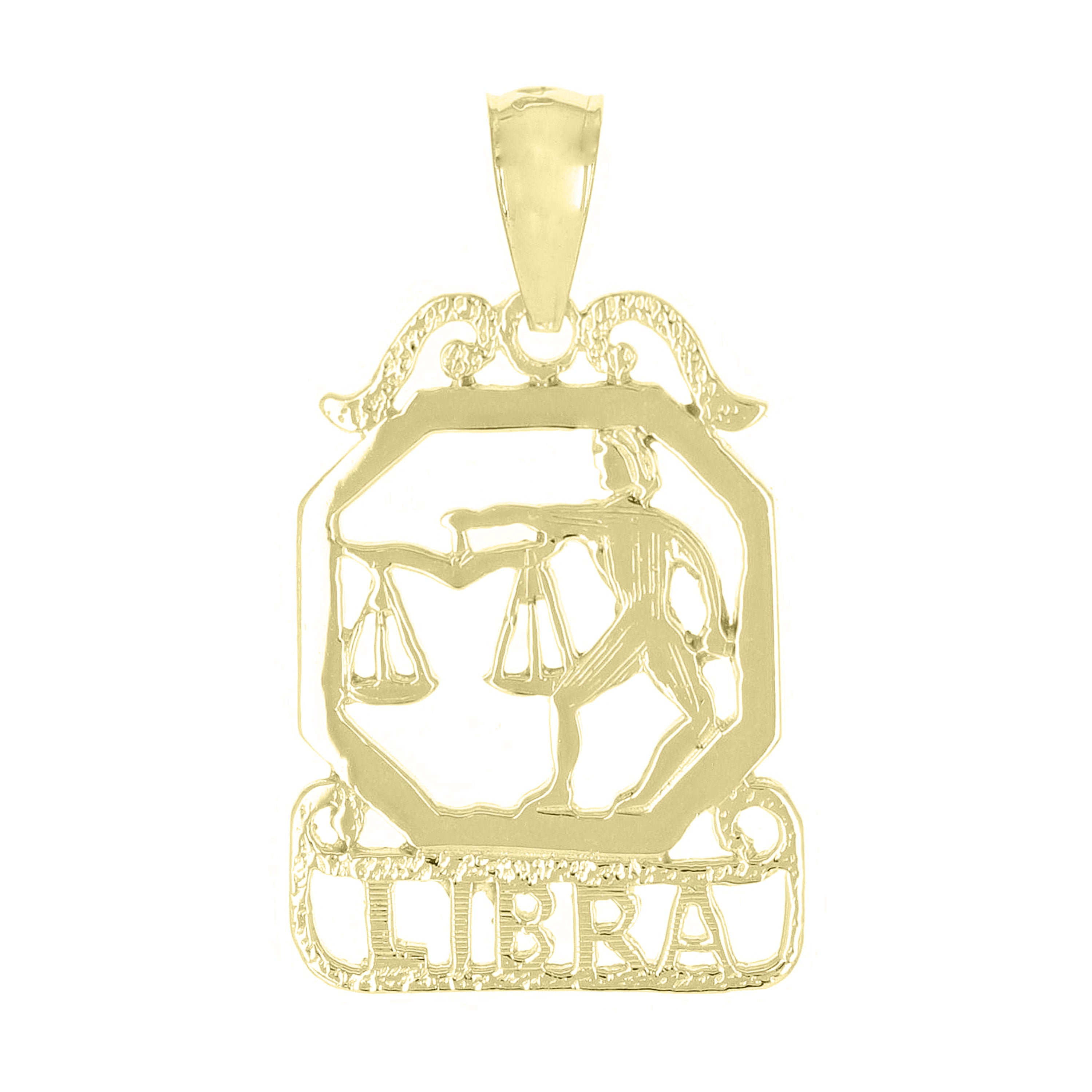 14k Yellow Gold Diamond Zodiac Sign Libra Pendant - Libra,Yellow