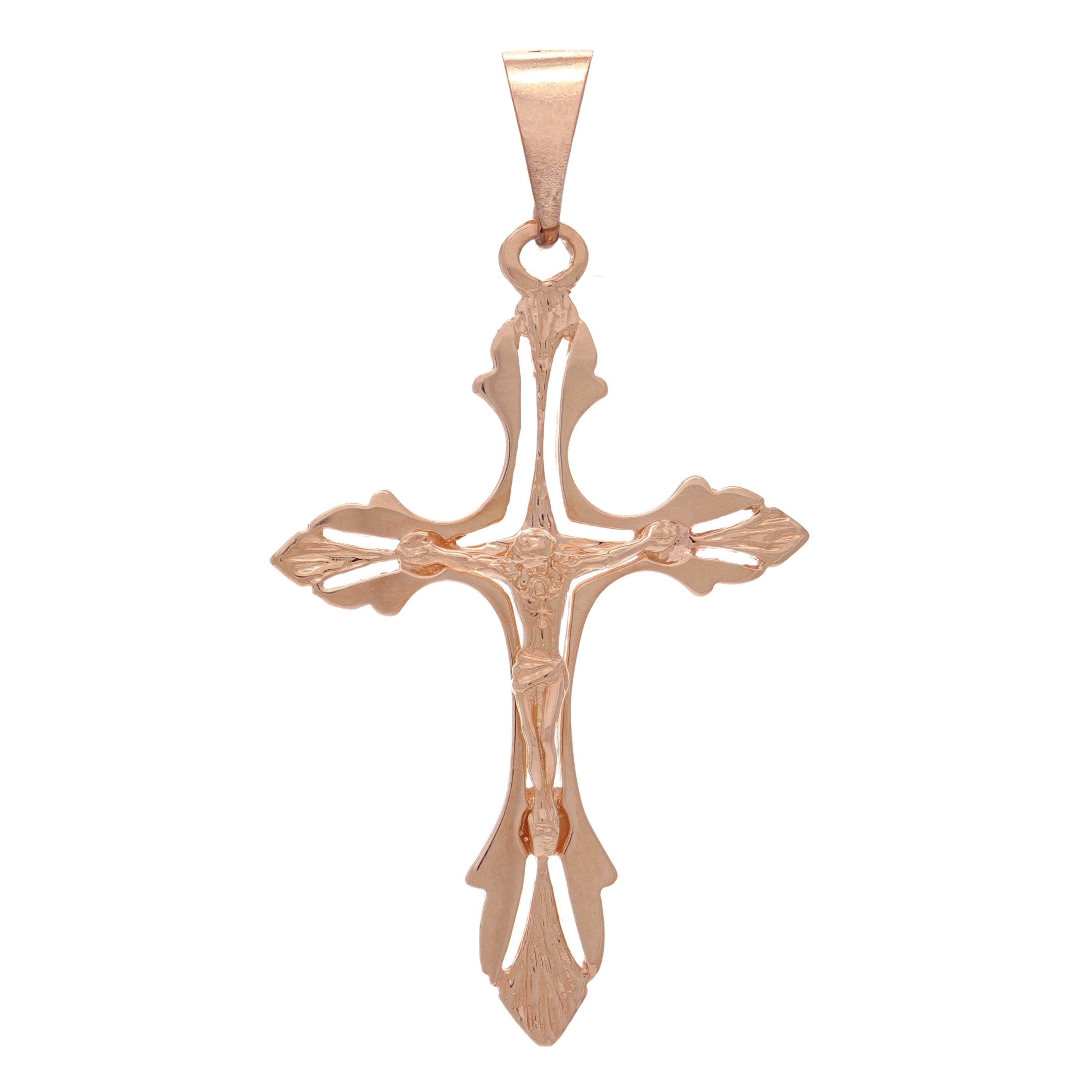 14k Rose Gold Jesus Christ Crucifix Cross Religious Charm Pendant 2.4" 6.2 grams - Rose