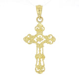 14k Yellow Gold Solid Cross INRI Filigree Religious Charm Pendant 1.3" 3 grams - Yellow