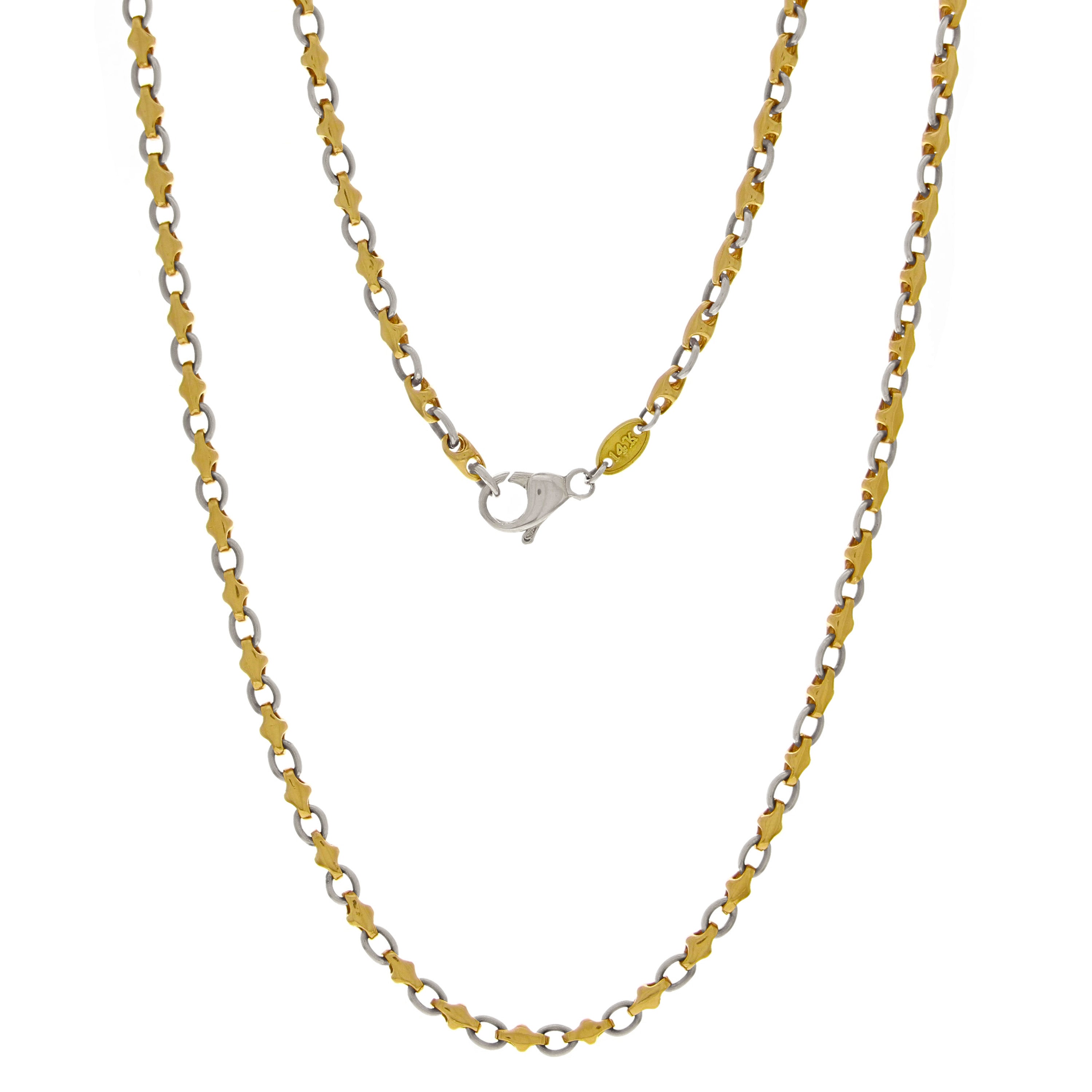 14k Two Tone Gold Handmade Fashion Link Necklace 24" 4mm 30.5 grams